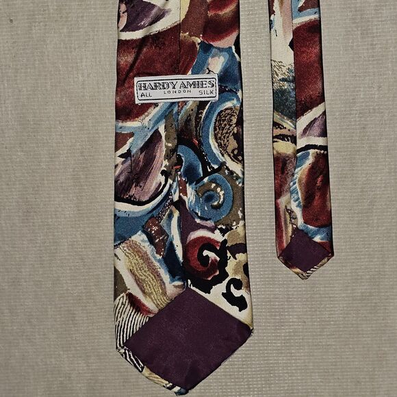 Hardy Amies Mens Tie - All London Silk - Abstract Colorful Pattern 56.5" x 3.5" - Picture 6 of 12